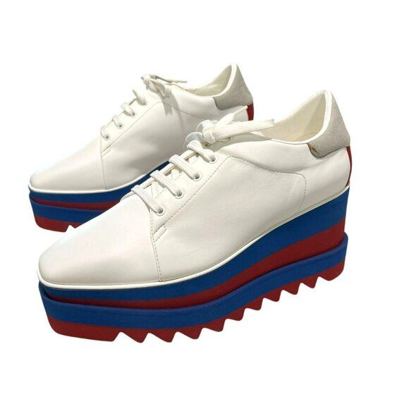 NEW Stella McCartney Logo Elyse White Platform Sneakers Size 8 Red Blue Soles - Picture 3 of 11